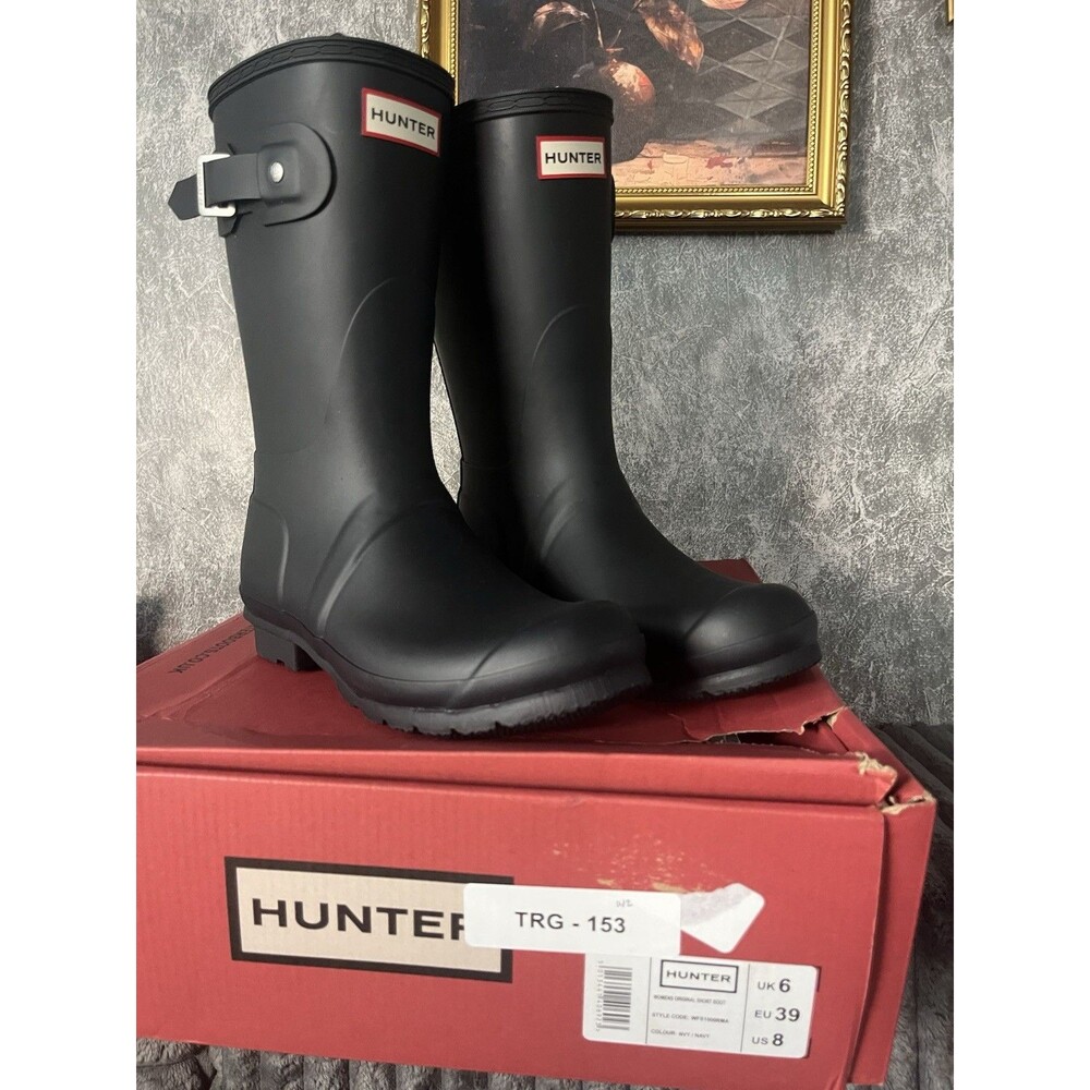 Hunter Original Short Rain Boots Women’s 8 Navy Matte New In Original Box